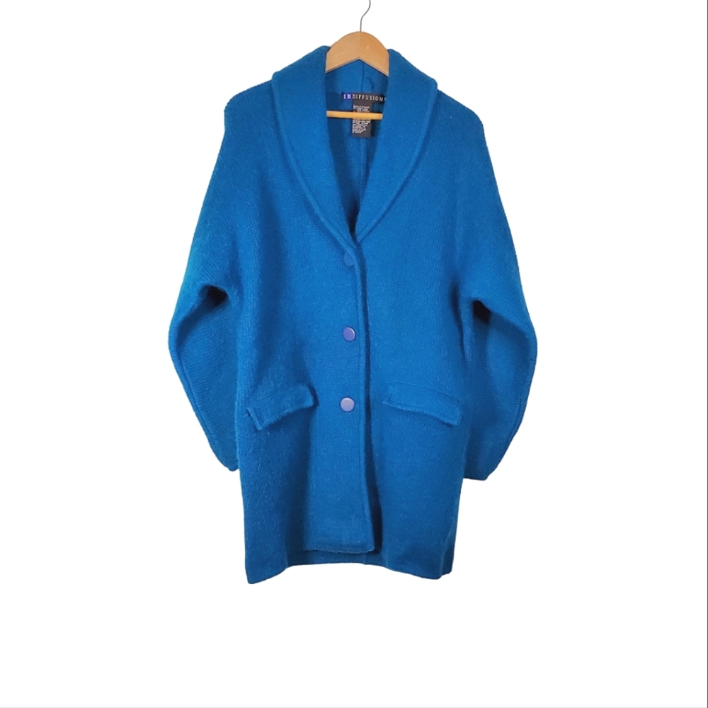 Vintage Turquoise Mohair Indie Button-Up Sweater Coat